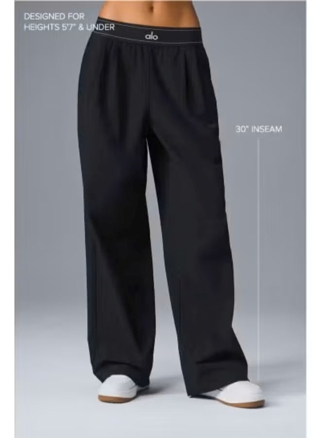 Alo Yoga High-Rise Logo Elastic Waist Yoga Pants - Women's Lightweight Wide-Leg Athletic Trousers with Breathable Fabric for Yoga, Lounge & Casual Wear - Image 1