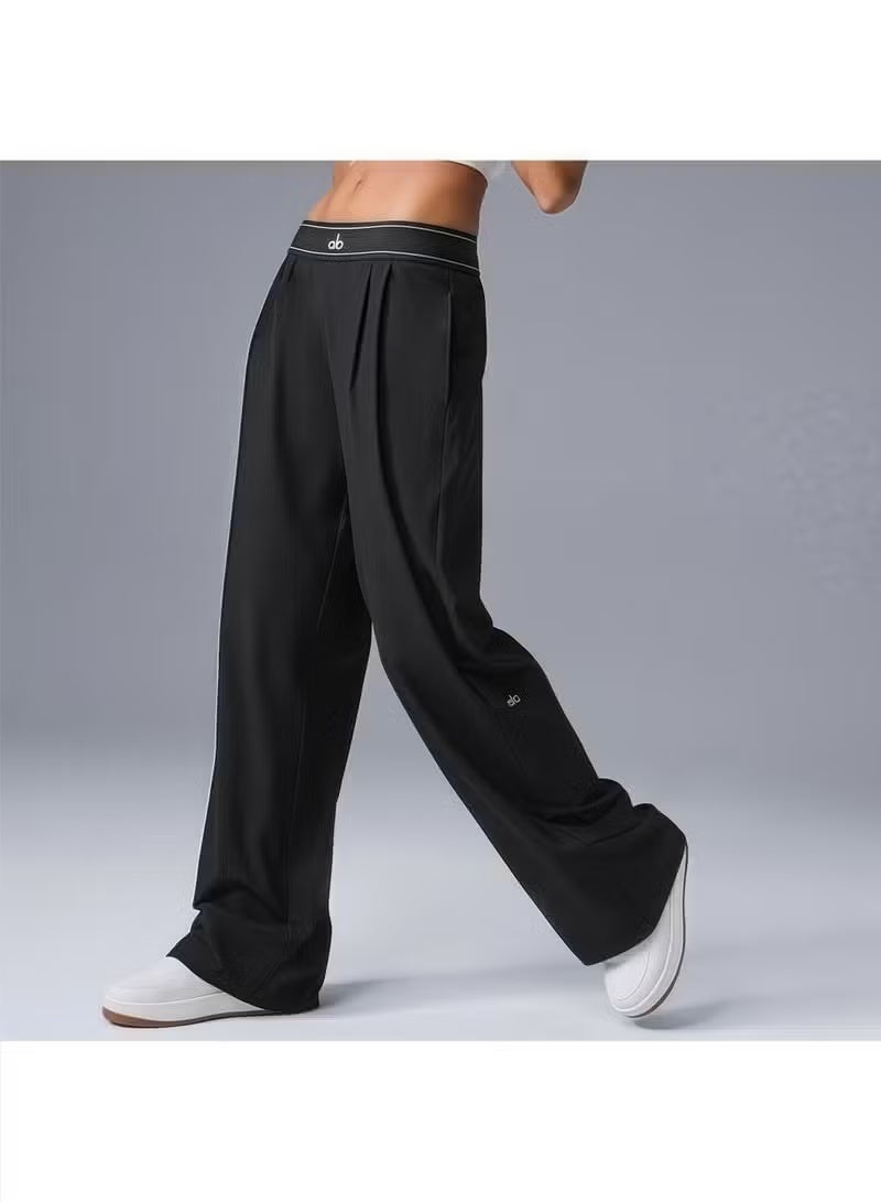 Alo Yoga High-Rise Logo Elastic Waist Yoga Pants - Women's Lightweight Wide-Leg Athletic Trousers with Breathable Fabric for Yoga, Lounge & Casual Wear - Image 2