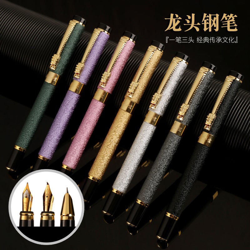 Three-Piece Set Of Dragon Head Pen For Men And Women With High Color Value For Students Business Office Signature Calligraphy Art Metal Pen Set - Image 5