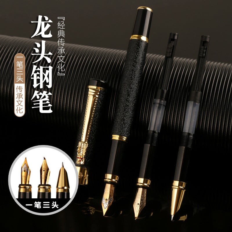 Three-Piece Set Of Dragon Head Pen For Men And Women With High Color Value For Students Business Office Signature Calligraphy Art Metal Pen Set - Image 2