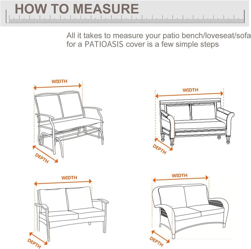 PATIOASIS Patio Bench Cover Grey Waterproof, Small Outdoor Loveseat Cover 54in W x 37in D x 35in H Waterproof UV-Resistant Windproof Ripproof Outdoor 2 Seater Couch Cover - Image 2