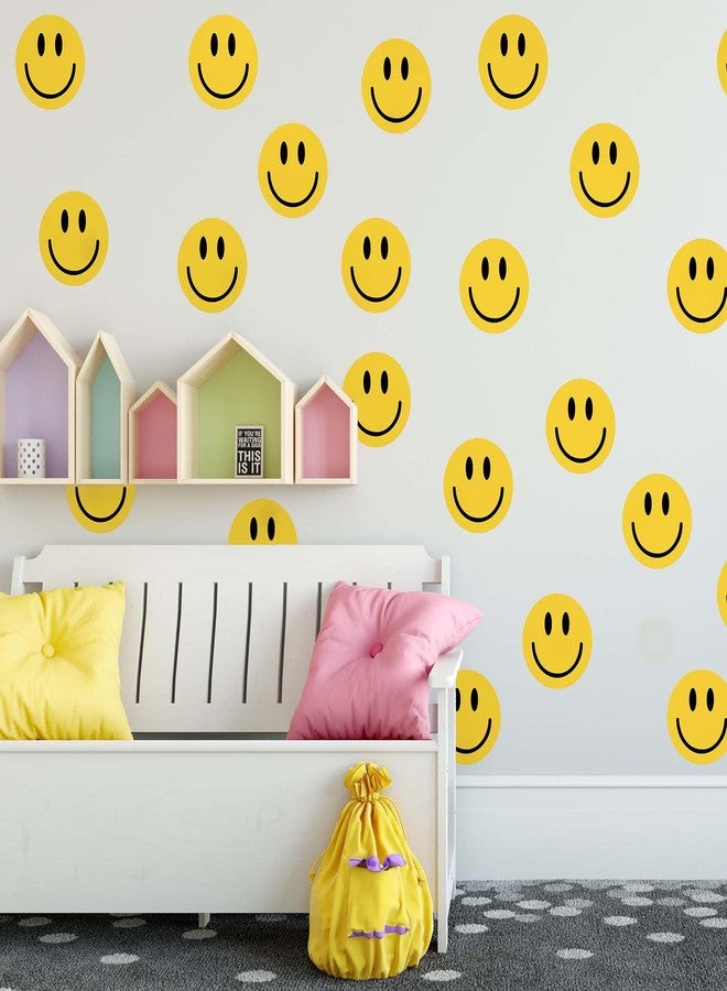 JarThenaAMCS ملصقات حائط JarThenaAMCS 9 ورقات بابتسامة أنيقة ووجه سعيد أصفر، ملصقات حائط مزخرفة من مادة البولي فينيل كلوريد ذاتية اللصق لتزيين المنزل والفصول الدراسية ومستلزمات حفلات الأطفال، 7.9 × 11.8 بوصة - Image 3