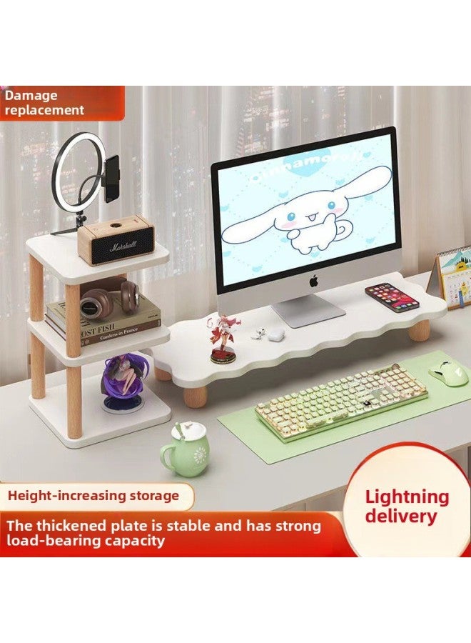 Computer Elevated Rack Desktop Monitor Elevated Rack Station Office Desk Storage Rack Desktop Display Pad Height-Color:White Wavy