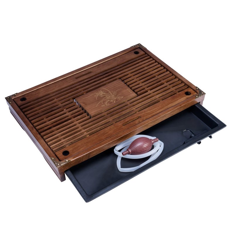 RORA Bamboo Tea Tray Chinese Gongfu Tea Serving Tray with Drawer Type Water Storage Drainage Kungfu Tea Set Table Brown