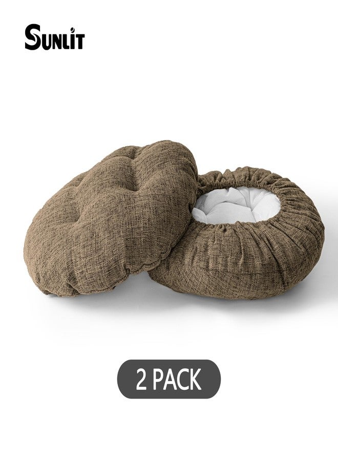 Sunlit أغطية كراسي بار صن لايت - طقم من غطاءين دائريين لمقعد كرسي بار، أغطية ناعمة ومبطنة، سهلة التركيب والغسل، غطاء فقط، قطر 12 بوصة، بني - Image 2