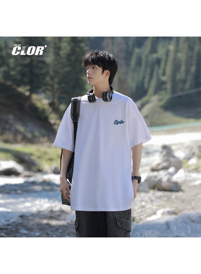 Clor Men's Short Sleeve T-shirt Summer Breathable Printed Trendy Undershirt Women Loose Casual Top C016 White M - Image 2