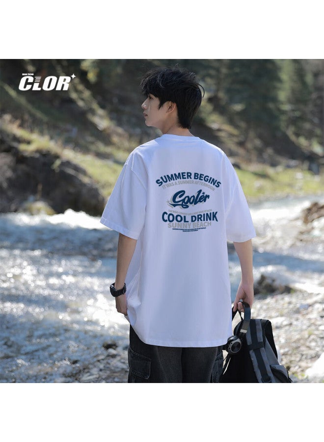 Clor Men's Short Sleeve T-shirt Summer Breathable Printed Trendy Undershirt Women Loose Casual Top C016 White M - Image 1
