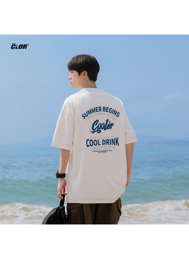 Clor Men's Short Sleeve T-shirt Summer Breathable Printed Trendy Undershirt Women Loose Casual Top C016 White M - Image 3