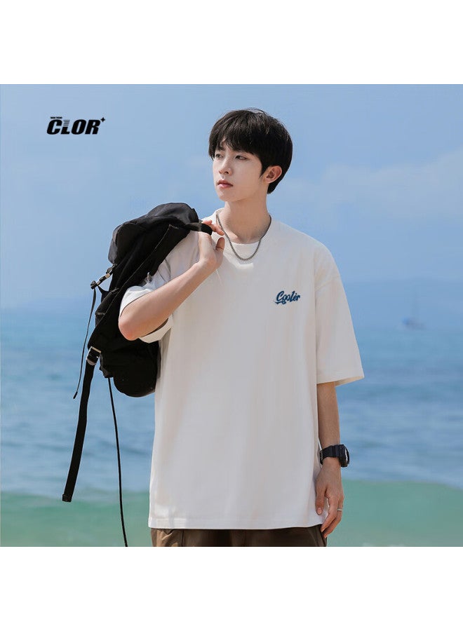 Clor Men's Short Sleeve T-shirt Summer Breathable Printed Trendy Undershirt Women Loose Casual Top C016 White M - Image 5