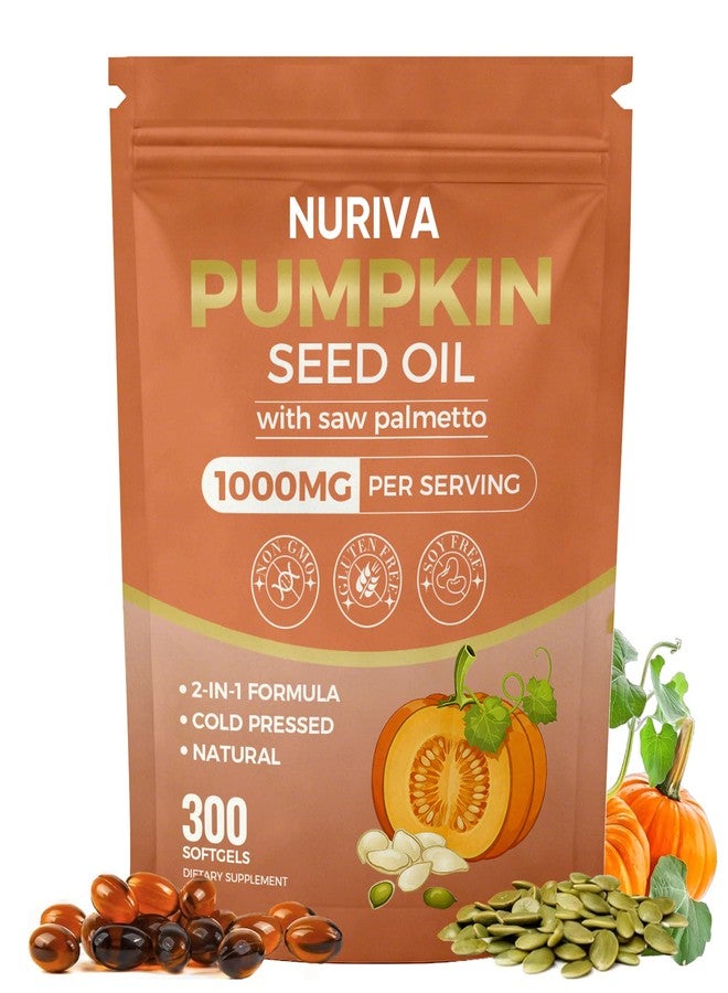 Nichalous Pumpkin Seed Oil with Saw Palmetto Capsules – 2-in-1 Formula, Cold-Pressed Virgin Oil, 300 Softgels | Essential Fatty Acids | Supports Hair Growth, Bladder & Prostate Health | Non-GMO(1 PACK) - Image 1