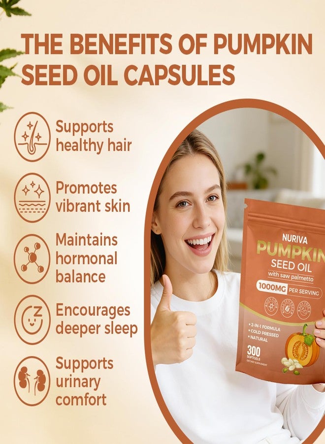 Nichalous Pumpkin Seed Oil with Saw Palmetto Capsules – 2-in-1 Formula, Cold-Pressed Virgin Oil, 300 Softgels | Essential Fatty Acids | Supports Hair Growth, Bladder & Prostate Health | Non-GMO(1 PACK) - Image 3