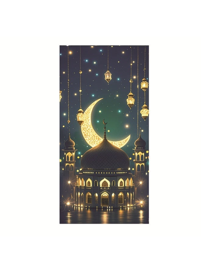 OMEVE Eid Mubarak Door Covers Ramadan Decorations Moon and Stars Mosque Lat Islamic Decorative Door Banner Holiday Decorative Patterns Supplies for Home Office (90 x 180 cm) - Image 1