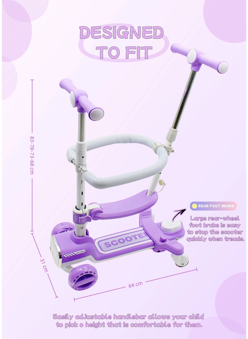 EASY FUTURE Foldable 4-in-1 Kids Scooter with Adjustable Handlebar, Removable Seat & Parent Push Bar, 360° Baby Fence, Three Wheel Toddler Kick Scooter for Boys and Girls 1-12 Years Old - Image 4