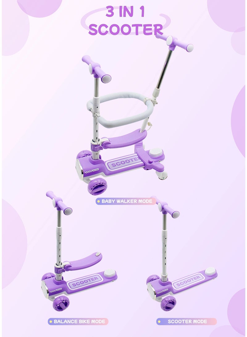 EASY FUTURE Foldable 4-in-1 Kids Scooter with Adjustable Handlebar, Removable Seat & Parent Push Bar, 360° Baby Fence, Three Wheel Toddler Kick Scooter for Boys and Girls 1-12 Years Old - Image 2
