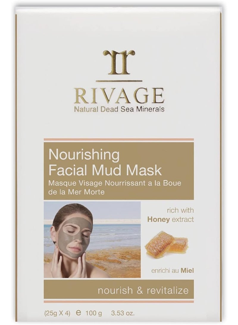 Rivage NATURAL DEAD SEA MINERALS Nourishing Facial MUD MASK with HONEY Sachets 25 g X 4 100% AUTHENTIC DEAD SEA MUD JORDAN NOURISH and REVITALIZEVEGAN FRIENDLY, NO ANIMAL TESTING, NO HARSH CHEMICALS - Image 1