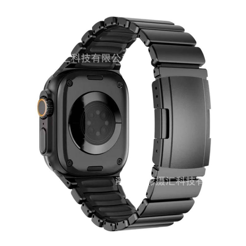 سوار ساعة ذكية سوار معدني من الستانلس ستيل متوافق مع Apple Watch 42/44/45/49mm بملاءمة قابلة للتعديل وحزام بديل بتصميم معدني أنيق باللون أسود قابل للتعديل - Image 2