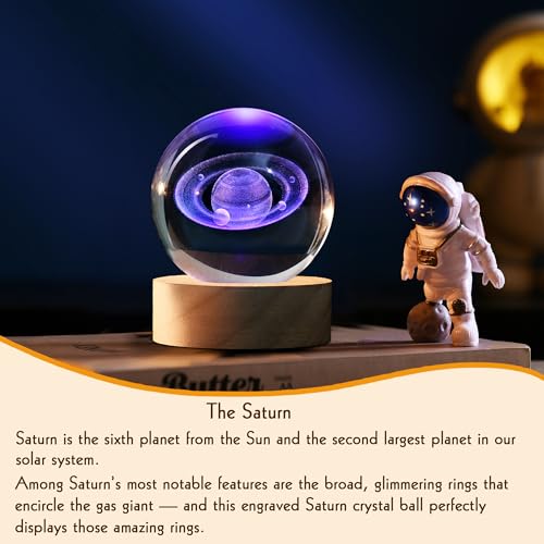 IFOLAINA Saturn Gifts for Boyfriends Husbands 3D Saturn Crystal Ball Lamp Planet Model Decor Space Universe Gifts for Astronomy Lovers - Image 5