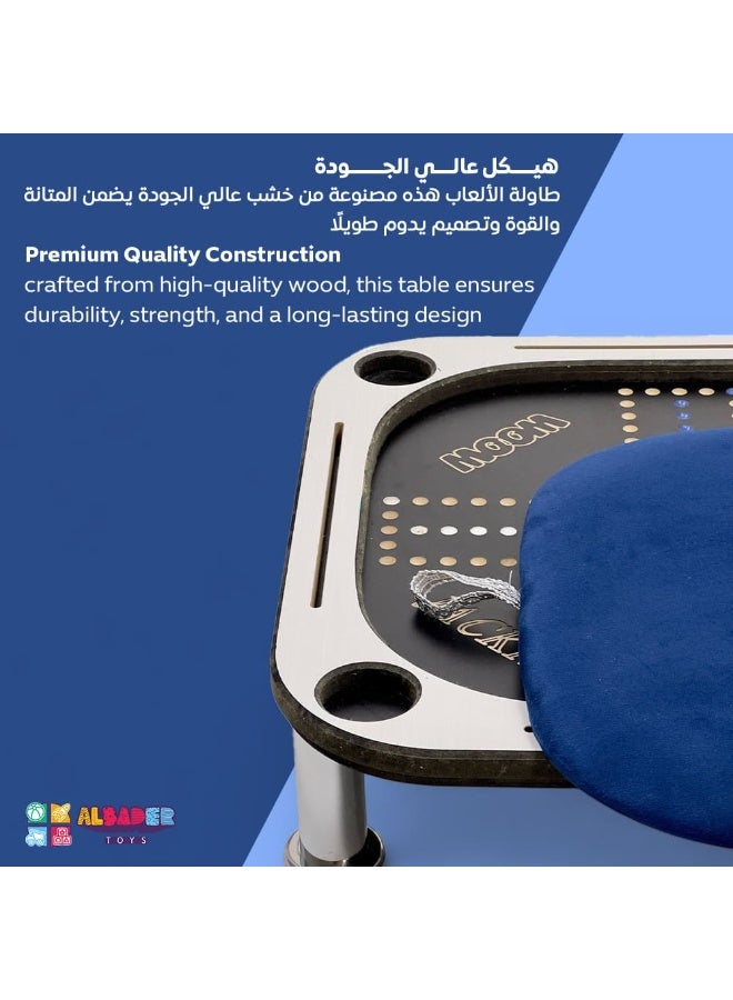 ALBADER 2 in 1 Baloot and Jackaroo Table Small Size Premium Wooden Game Table Multi Color Jackaroo Board with Cards Set Velvet Surface Cup Holders Home Gaming Table Compact Design with Full Accessories - Image 3
