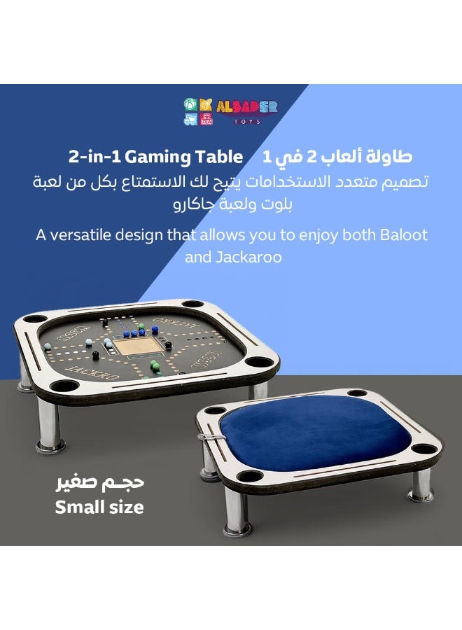 ALBADER 2 in 1 Baloot and Jackaroo Table Small Size Premium Wooden Game Table Multi Color Jackaroo Board with Cards Set Velvet Surface Cup Holders Home Gaming Table Compact Design with Full Accessories - Image 2