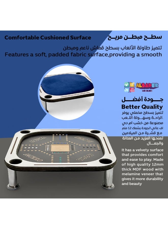 ALBADER 2 in 1 Baloot and Jackaroo Table Small Size Premium Wooden Game Table Multi Color Jackaroo Board with Cards Set Velvet Surface Cup Holders Home Gaming Table Compact Design with Full Accessories - Image 4