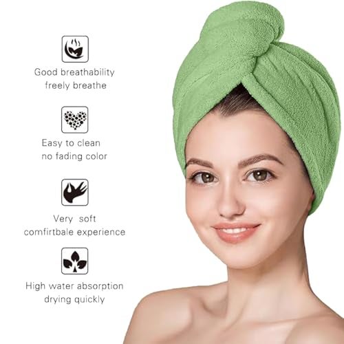 MAXOSHINE Hair Towel Wrap for Women-Quick Drying Microfiber Towel for Hair with Elastic Loop for Tying-Super Absorbent Head Towels Wrap for Ladies Hair Turban (Pack of 1 Olive Green) - Image 2
