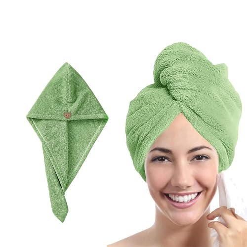 MAXOSHINE Hair Towel Wrap for Women-Quick Drying Microfiber Towel for Hair with Elastic Loop for Tying-Super Absorbent Head Towels Wrap for Ladies Hair Turban (Pack of 1 Olive Green) - Image 1