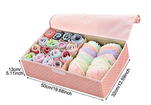 FowWelt Innerwear Organizer 16+1 Compartment Non-Smell Non Woven Foldable Fabric Storage Box for Closet (Navy Blue Polka) - Image 5