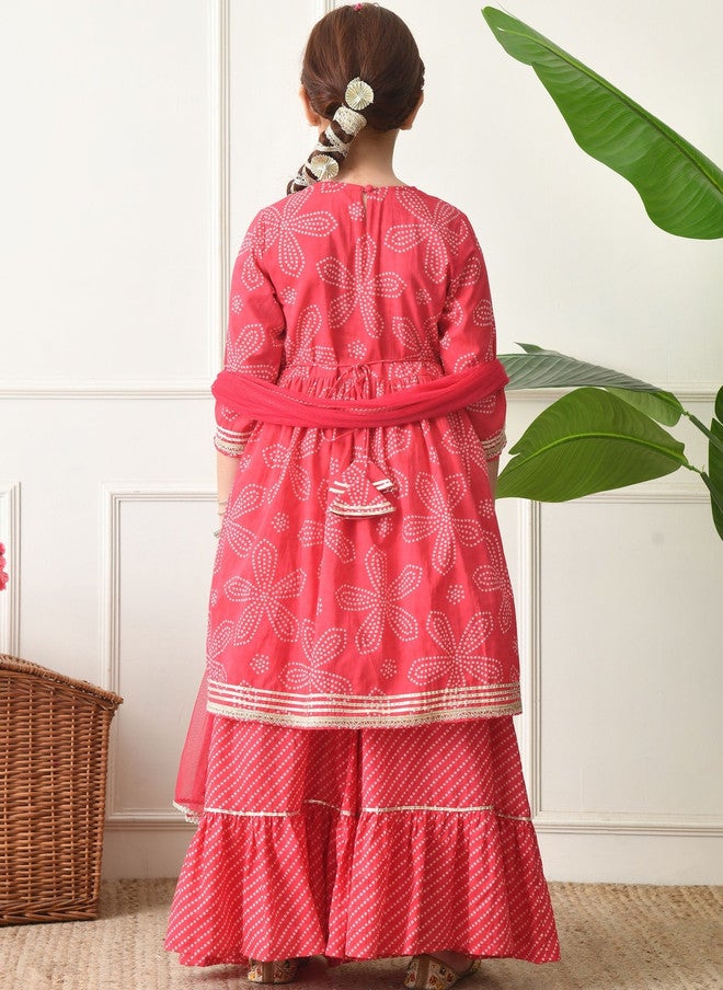 Indi-Loom Couture Girls Ethnic Motifs Printed Empire Gotta Patti Pure Cotton Kurta with Sharara & Dupatta - Image 4