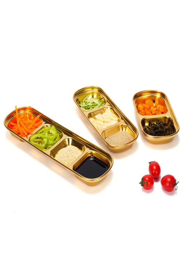 drizzle 3PCS Sauce Dish Stainless Steel Gold Soy Tomato Sauce Salt Vinegar Sugar Spices Flavor Condiment Dip Bowls Korean BBQ Home Kitchen Plates - Image 1