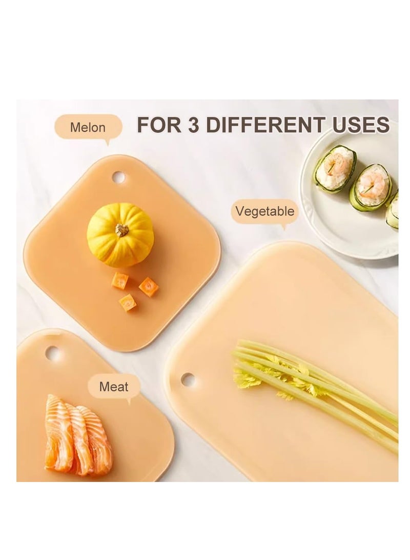 SYOSI Cutting Boards for Kitchen, Plastic Board Set of 3, Chopping Meat, Veggies, Fruits, Easy Grip Handle, Non-Slip, Dishwasher Safe(Orange) - Image 2