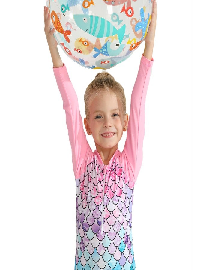 Ghteas Toddler Long Sleeve Swimsuit Girl Pink Colorful Mermaid 50+ UPF Rash Guard for Baby Girls 3t 4t 3-4t - Image 2