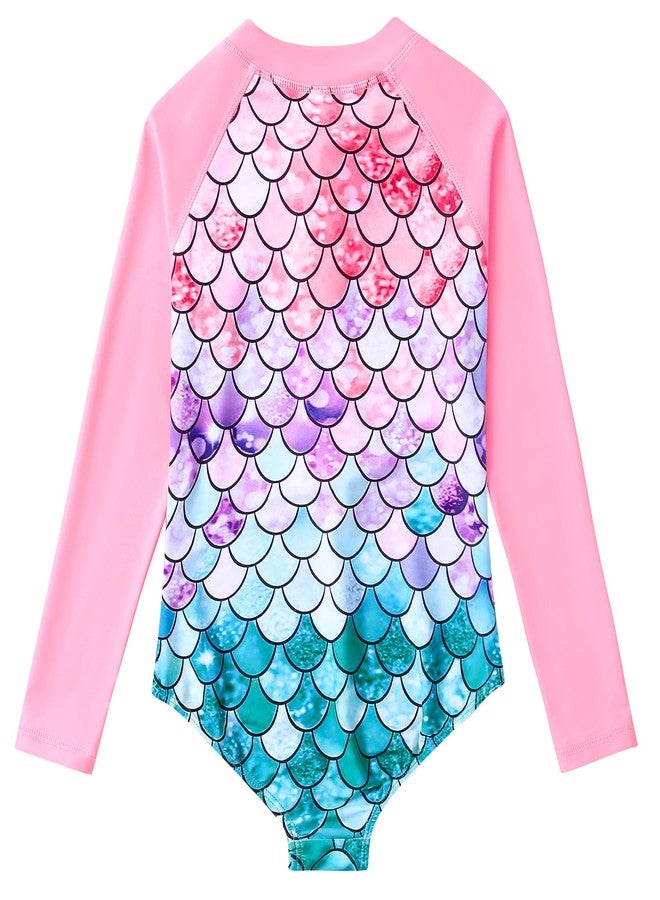 Ghteas Toddler Long Sleeve Swimsuit Girl Pink Colorful Mermaid 50+ UPF Rash Guard for Baby Girls 3t 4t 3-4t - Image 3