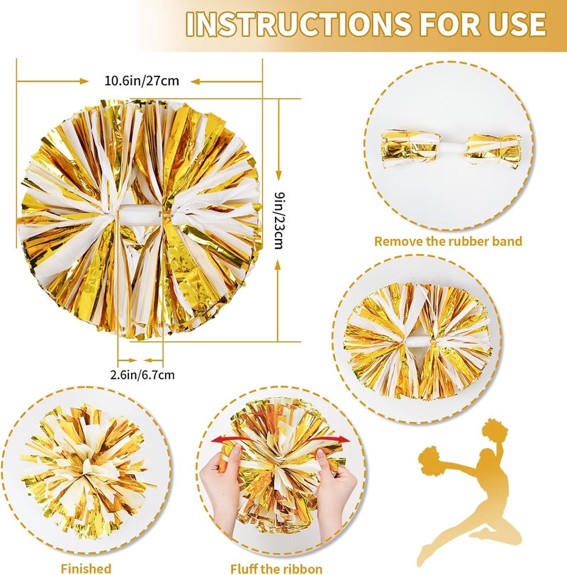 CREATIEE-PRO 4Pcs Metallic Cheerleading Pom Poms, Creatiee 2 Pair Cheerleader Cheering Squad Pompoms for School Sports Dance Games Team Spirit Cheer - Image 3