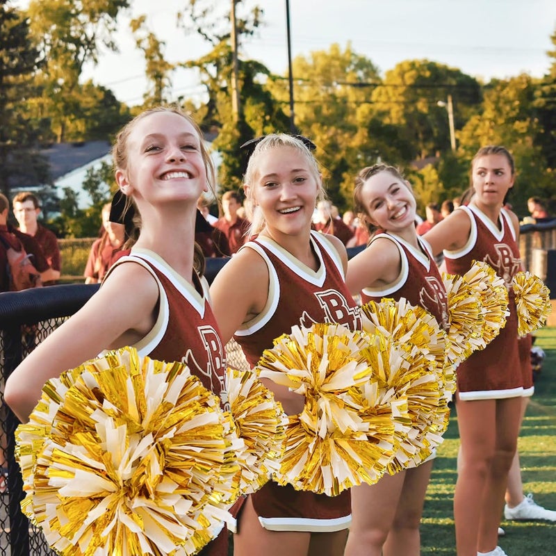 CREATIEE-PRO 4Pcs Metallic Cheerleading Pom Poms, Creatiee 2 Pair Cheerleader Cheering Squad Pompoms for School Sports Dance Games Team Spirit Cheer - Image 4