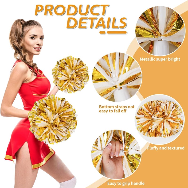 CREATIEE-PRO 4Pcs Metallic Cheerleading Pom Poms, Creatiee 2 Pair Cheerleader Cheering Squad Pompoms for School Sports Dance Games Team Spirit Cheer - Image 2
