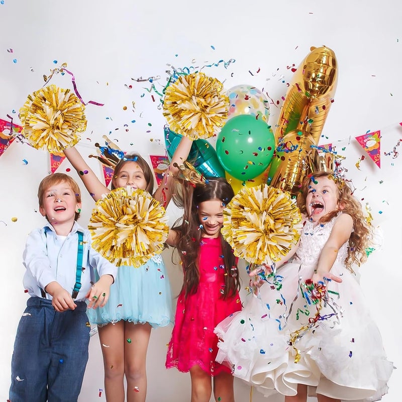 CREATIEE-PRO 4Pcs Metallic Cheerleading Pom Poms, Creatiee 2 Pair Cheerleader Cheering Squad Pompoms for School Sports Dance Games Team Spirit Cheer - Image 5