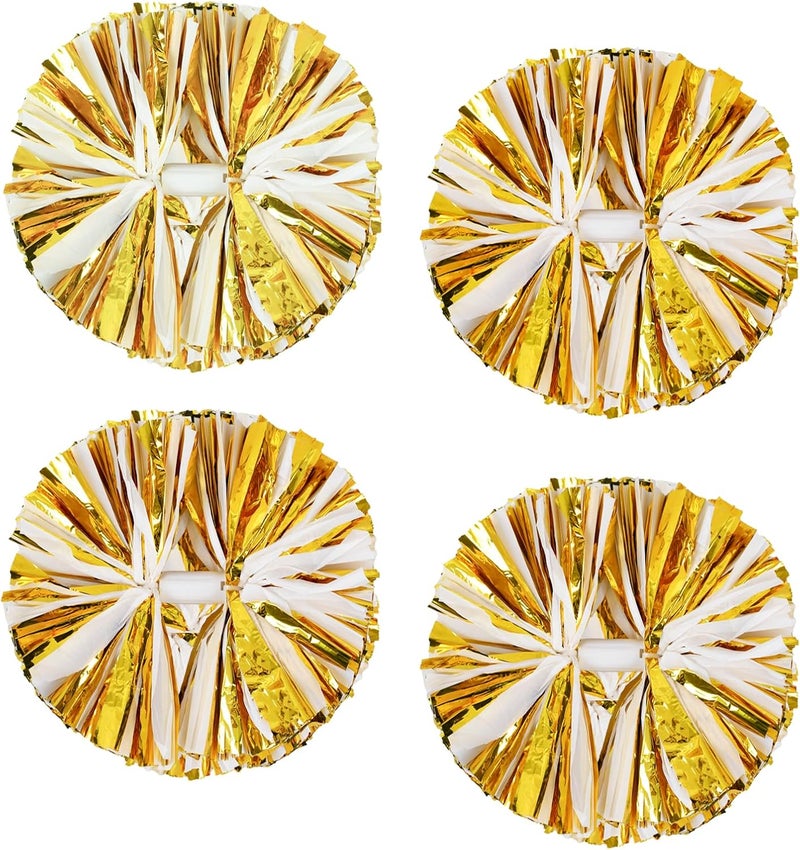 CREATIEE-PRO 4Pcs Metallic Cheerleading Pom Poms, Creatiee 2 Pair Cheerleader Cheering Squad Pompoms for School Sports Dance Games Team Spirit Cheer - Image 1