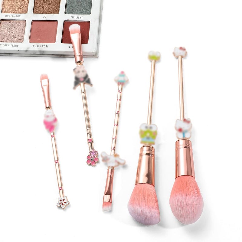 Wechip 5PCS Cartoon Makeup Brushes Set with Pink Storage Bag, AnimeTheme Cosmetic Brushes, Best for Girl Women - Image 2