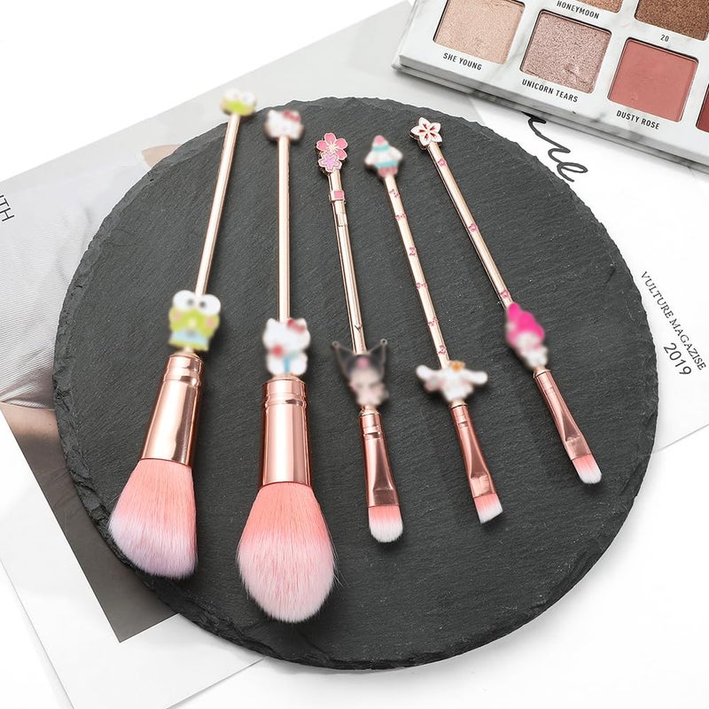Wechip 5PCS Cartoon Makeup Brushes Set with Pink Storage Bag, AnimeTheme Cosmetic Brushes, Best for Girl Women - Image 3