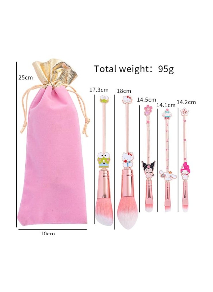Wechip - 5PCS Cartoon Makeup Brushes Set with Pink Storage Bag, AnimeTheme Cosmetic Brushes, Best for Girl Women - Image 1