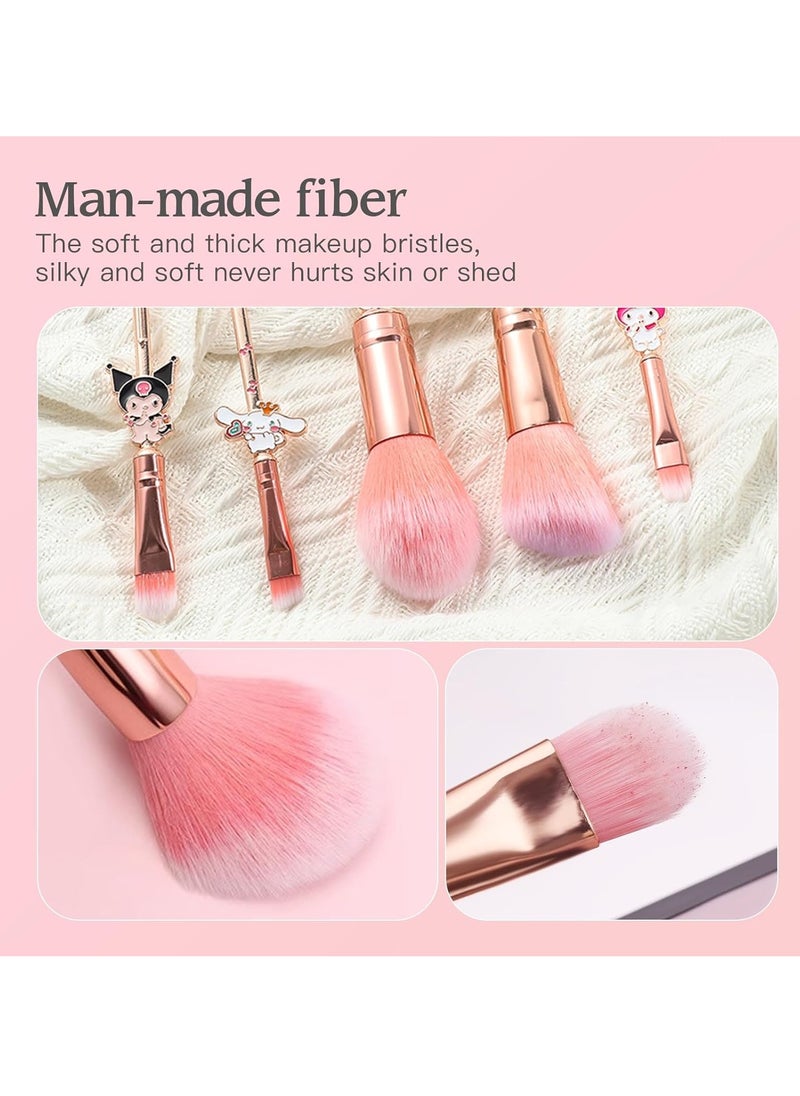 Wechip - 5PCS Cartoon Makeup Brushes Set with Pink Storage Bag, AnimeTheme Cosmetic Brushes, Best for Girl Women - Image 1