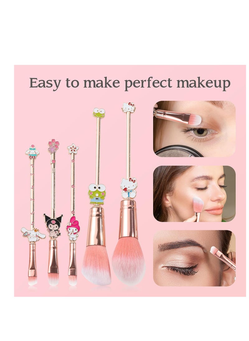 Wechip - 5PCS Cartoon Makeup Brushes Set with Pink Storage Bag, AnimeTheme Cosmetic Brushes, Best for Girl Women - Image 1
