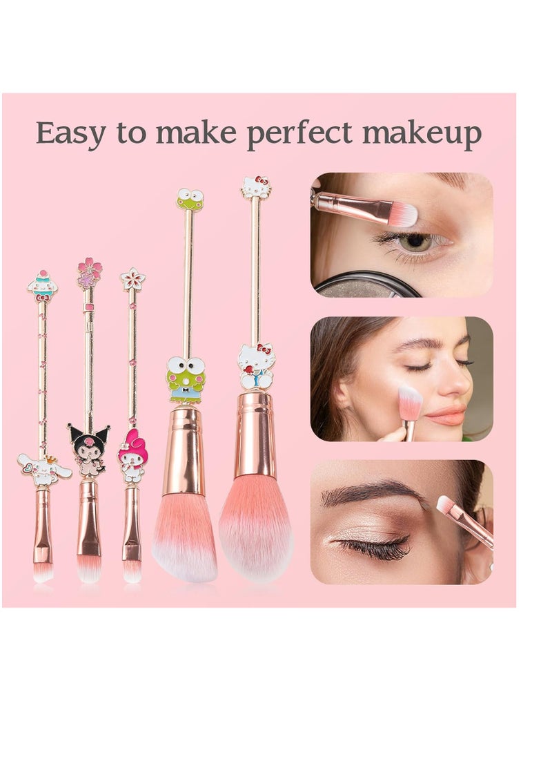 Wechip - 5PCS Cartoon Makeup Brushes Set with Pink Storage Bag, AnimeTheme Cosmetic Brushes, Best for Girl Women - Image 1