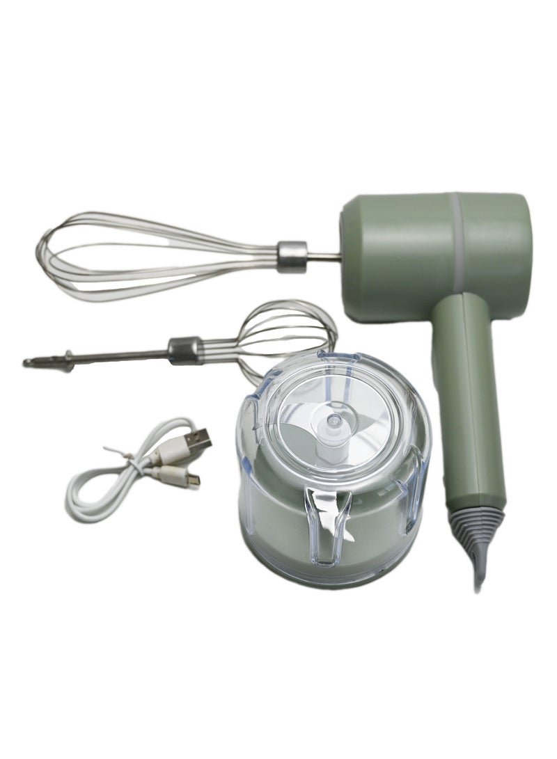 خفاقة كهربائية، خفاقة يدوية لاسلكية مع خفاقين من الفولاذ المقاوم للصدأ ومفرمة طعام، خفاقة يدوية قابلة لإعادة الشحن عبر USB لخبز الكيك والبيض والكريمة، خفاقة يدوية قابلة للتعديل بثلاث سرعات، خفاقة كهربائية محمولة لاسلكية - Image 2