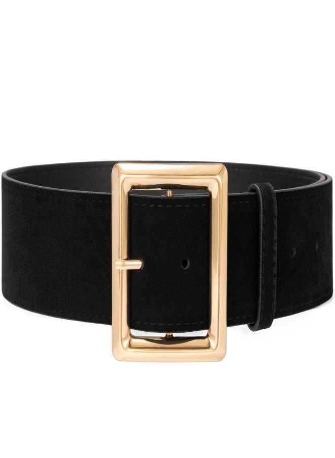 macoking Womens Wide Chunky Black Suede Belt with Gold Buckle, Thick Waist Belt for Dresses Skirt M - Image 1