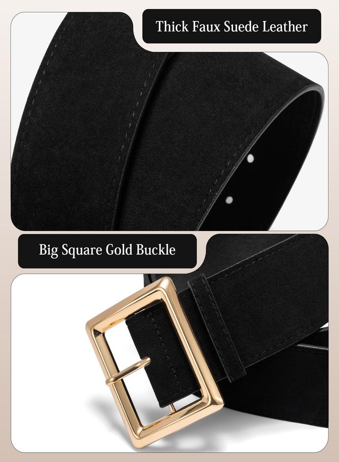 macoking Womens Wide Chunky Black Suede Belt with Gold Buckle, Thick Waist Belt for Dresses Skirt M - Image 5