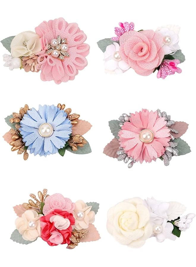 KASTWAVE Flower Hair Clip Set For Baby Girls 6Pcs Delicate Floral Barrettes Hair Care Hair Bands Accessories Bows Hemming Clip For Newborn Infant Baby Toddles Teen Girl Gifts (Six Flower Style) - Image 1