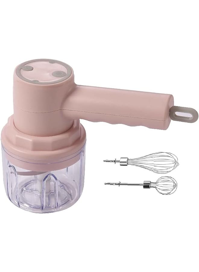 AMERTEER Mixer Electric 2 Cup 3 in 1 10.2 OZ Mini Hand Blender Meat Grinder Eggbeater Cream Beater Baby Food Chopper Garlic Masher Hand-held Mixer,Pink Color - Image 1