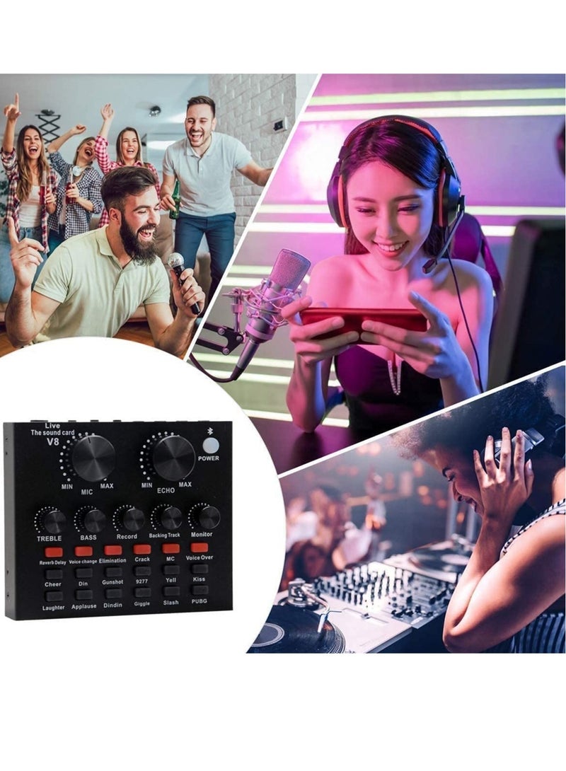 ELTRAZONE Microphone,Live Sound Card & BM800 Suspension Microphone Kit Broadcasting Recording Condenser Microphone Set Intelligent Volume Audio Mixer Sound Card for Computer PC Live Sound - Image 3