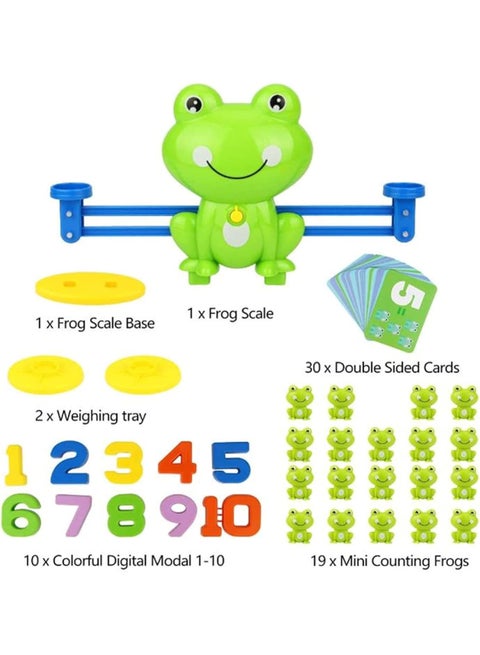 An educational game for children. The idea is to teach numbers and counting in a fun and interactive way, using a scale shaped like a cute frog! The game helps children learn to add and compare numbers while having fun. Suitable for ages 3 and up, it develops thinking and concentration skills.